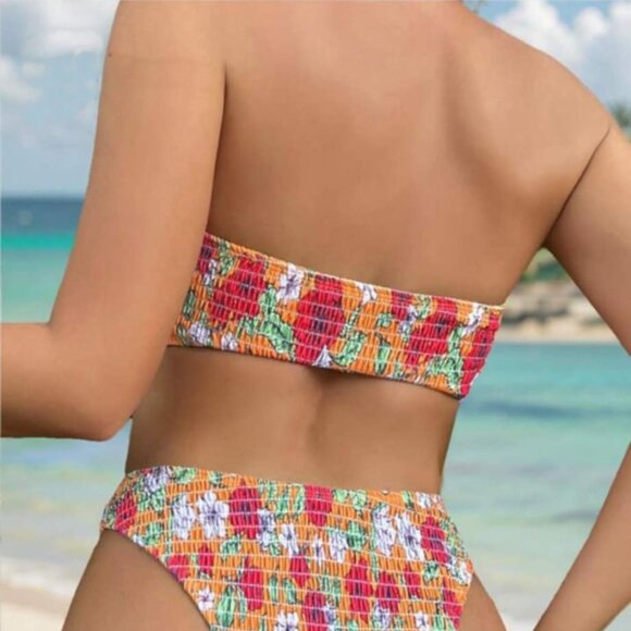 New WDIRARA Orange‎ Floral U Ring Bandeau Bikini Size Medium - Picture 5 of 6
